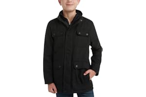 URBAN REPUBLIC Boys Wool Coat - Warm Snap Closure Dress Winter Jacket with Double Zip & Bib Insert (Sizes 4-20)