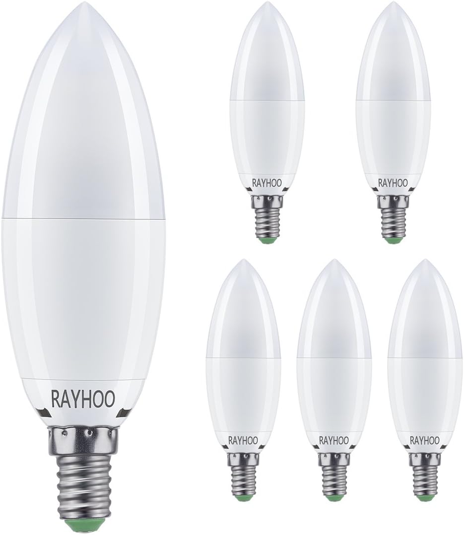 Rayhoo E14 LED Candle Light Bulbs, 12W, 100W Incandescent Bulbs Equivalent, 2700K Warm White, 1200lm, C37 Small Edison Screw Candle Bulbs, Pack of 5 [Energy Class A+]