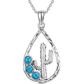 PELOVNY Boho Turquoise Necklace S925 Sterling Silver Moon Phase Sun Cactus Western Turquoise Jewelry Birthday Christmas Day Gifts for Women…