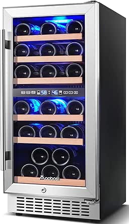 AAOBOSI Wine Cooler Refrigerator 15 Inch Dual Zone Wine Fridge for 30 Bottles Built in or Freestanding Compressor Wine Chiller with Temperature Memory | Fog Free, Front Vent, Quick and Quiet Operation