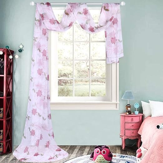 Amazon Com Huto Leaves And Flowers Sheer Window Scarf In White