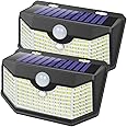 HMCITY 120 LED Outdoor Solar Lights with Motion Sensor and 3 Lighting Modes, IP65 Waterproof Wide Solar Wall Lights Ideal for Garden Patio Yard(2 Pack)