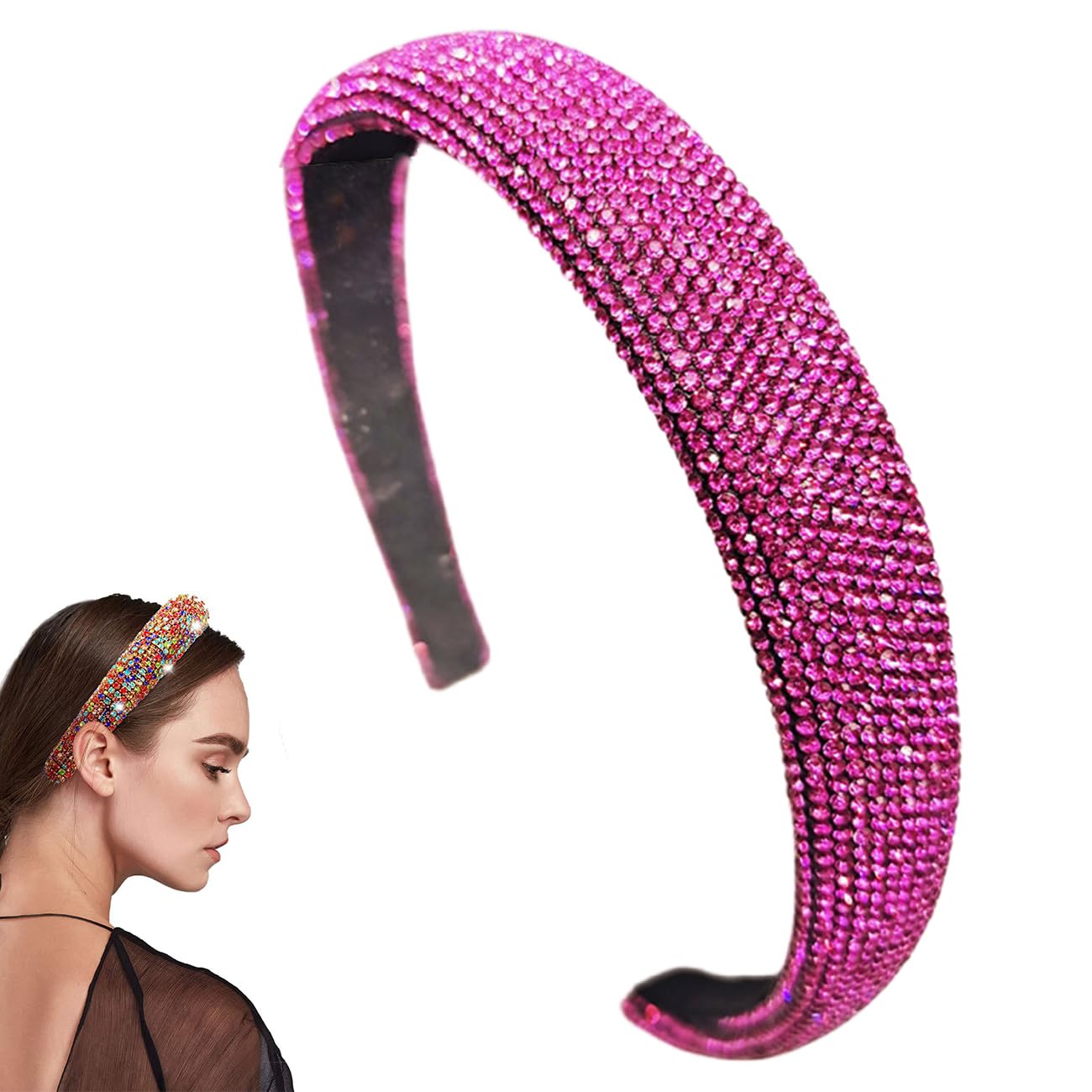Traziewell Hairbands Women Vintage Rhinestone Crystal Hairband Sparkle Diamond Headband Wide Hair Hoop Party Wedding Headbands Hair Accessories for Girls Pink, 3215
