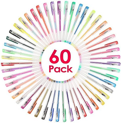 60 Colors Gel Pen Set, Honfei Non-Toxic and Long Lasting Fine Point Glitter Color Pen Set Including Standard, Glitter,Neon, Metallic, Rainbow &amp; Pastel for Coloring Books / Scrapbook Doodling / D