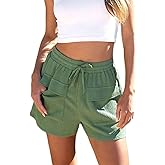 Dokotoo Womens 2024 Casual Shorts Waist Drawstring Front Pockets Comfy Elastic Summer Shorts with Pockets S-XL