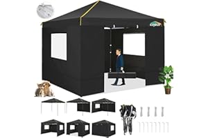 COBIZI 10x10 Pop Up Canopy Tent with 4 Sidewalls and Mesh Windows 2.0, Waterproof Commercial Instant Gazebo Tent Outdoor Canopy Tents for Party/Exhibition/Picnic with Carry Bag,4 Stakes & Ropes (Black)