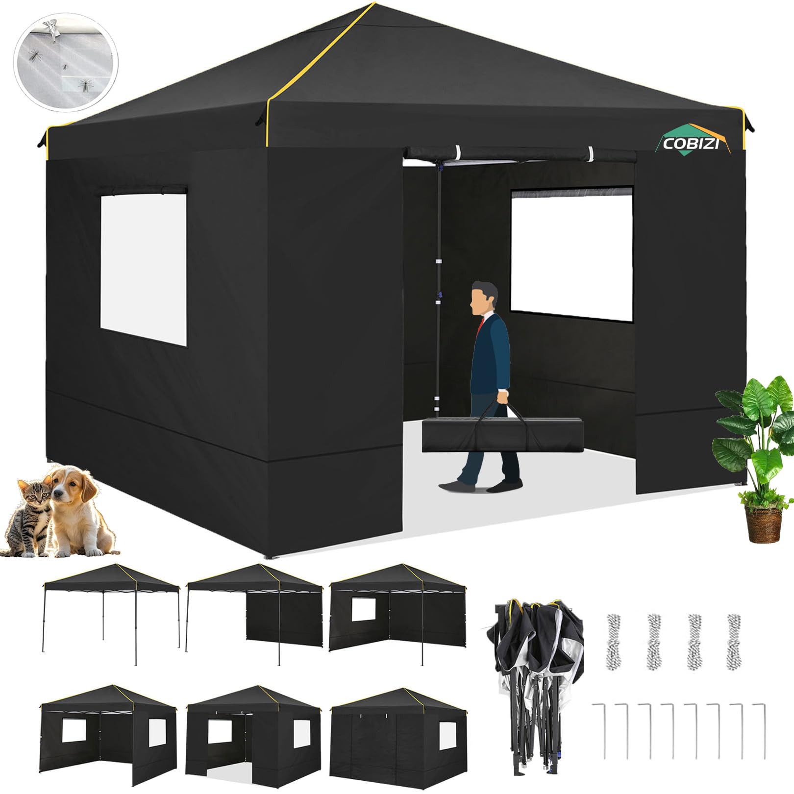 Photo 1 of ****SIMILAR***
10x10 Pop Up Canopy Tent with 4 Sidewalls and Mesh Windows 2.0, Waterproof Commercial Instant Gazebo Tent Outdoor Canopy Tents for Party/Exhibition/Picnic with Carry Bag,4 Stakes & Ropes (Black)