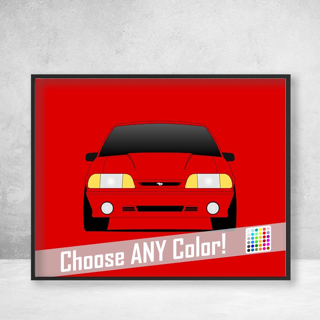CUSTOMIZABLE COLOR: Poster Inspired by Ford Mustang 5.0 Fox Body GT Cobra 1987-1993 Poster Print Wall Art Decor Handmade