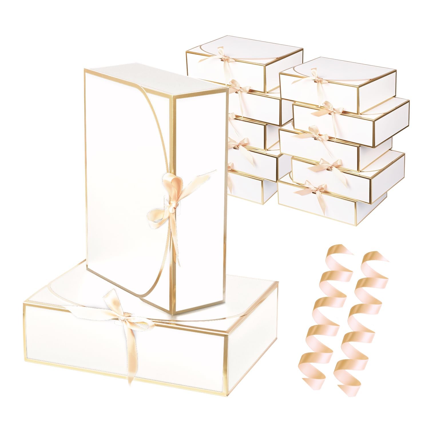 Photo 1 of 10 Pack Gold Foil Large Gift Boxes with Lids, 12.6x9.8x3.1 Inch Luxury Bridesmaid Proposal Box, White Gift Boxes for Presents, Wedding, Baby Shower, Birthday Party