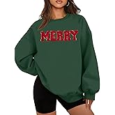 FASHGL Christmas Sequins Sweatshirts Women Merry Glitter Patch Crewneck Sweater Xmas Long Sleeve Pullover Top