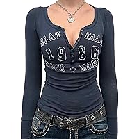 トップス y2k Xineicy Women's Y2K Long Sleeve Henley Tops Casual T-Shirts Slim