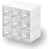 OSteed Desktop Drawers, Desk Organizer with 9 Drawers, Stackable Plastic Storage Box for Home Collection, Cosmetics, Jewelry, Office Supplies (3 Tiers, White)