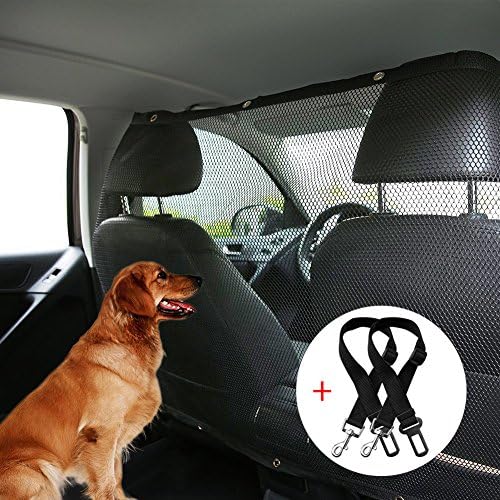 iGoods Backseat Pet Barrier Net with 2 Dog Car Seatbelt, Safety Travel Car Pet Net Barrier Car Obstacle, Mesh Dog Car Barrier, Adjustable Car Fence Divider for SUV Vehicles Cars Truck-Christmas Gift