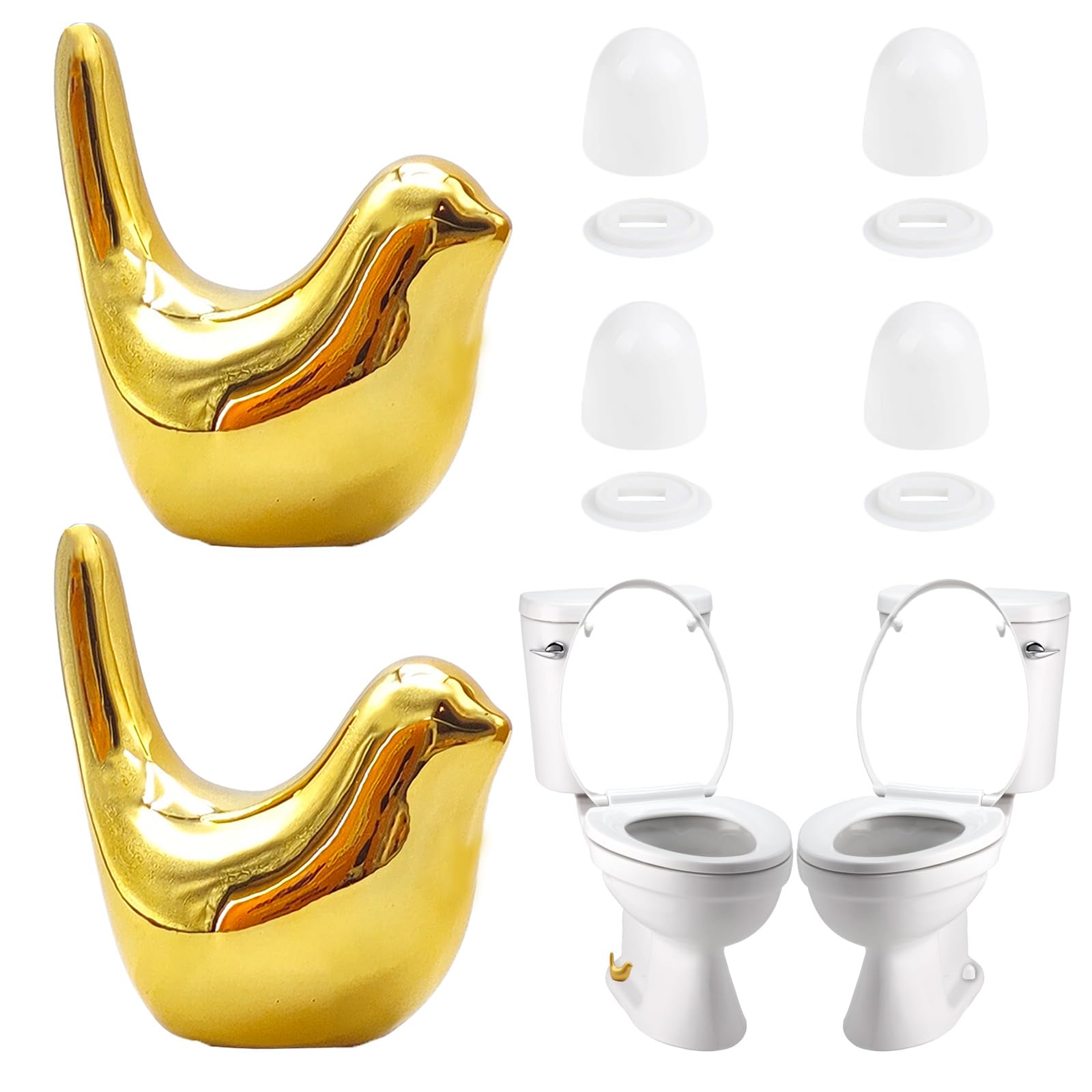 Photo 1 of 2Pcs Ceramic Toilet Bolt Covers, Universal Gold Birds Toilet Bolt Caps with 4 Pack Toilet Bolt Covers, Toilet Screw Cover Caps Bathroom Decorative No Need to Cut Easy Install