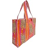 Herstreet 100% Cotton Quilted Tote Bag, Tiger Print Handmade Shoppping Bag & Grocery Bags Stylish Traver Bag