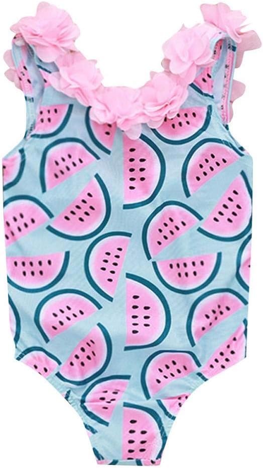 Zerototens Baby Girls Swimming Costume,0-3 Years Old Toddler Kids Watermelon Print Petal Lace Swimsuit One Piece Beach Swimwear