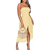 CHICME Women's Strapless Maxi Bodycon Dresses Wrap Asymmetrical Beach Maxi Long Dress Beach Sunset Dress