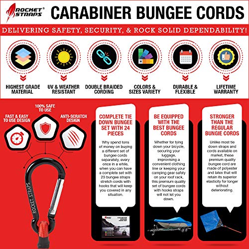 ROCKET STRAPS Bungee Cords Premium Heavy Duty Outdoor Carabiner