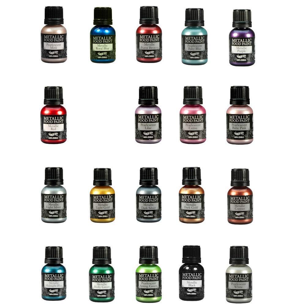 19 Rainbow Dust Metallic & Pearlescent Edible Food Paints & Single Pot of Cupcake Avenue Edible Glue