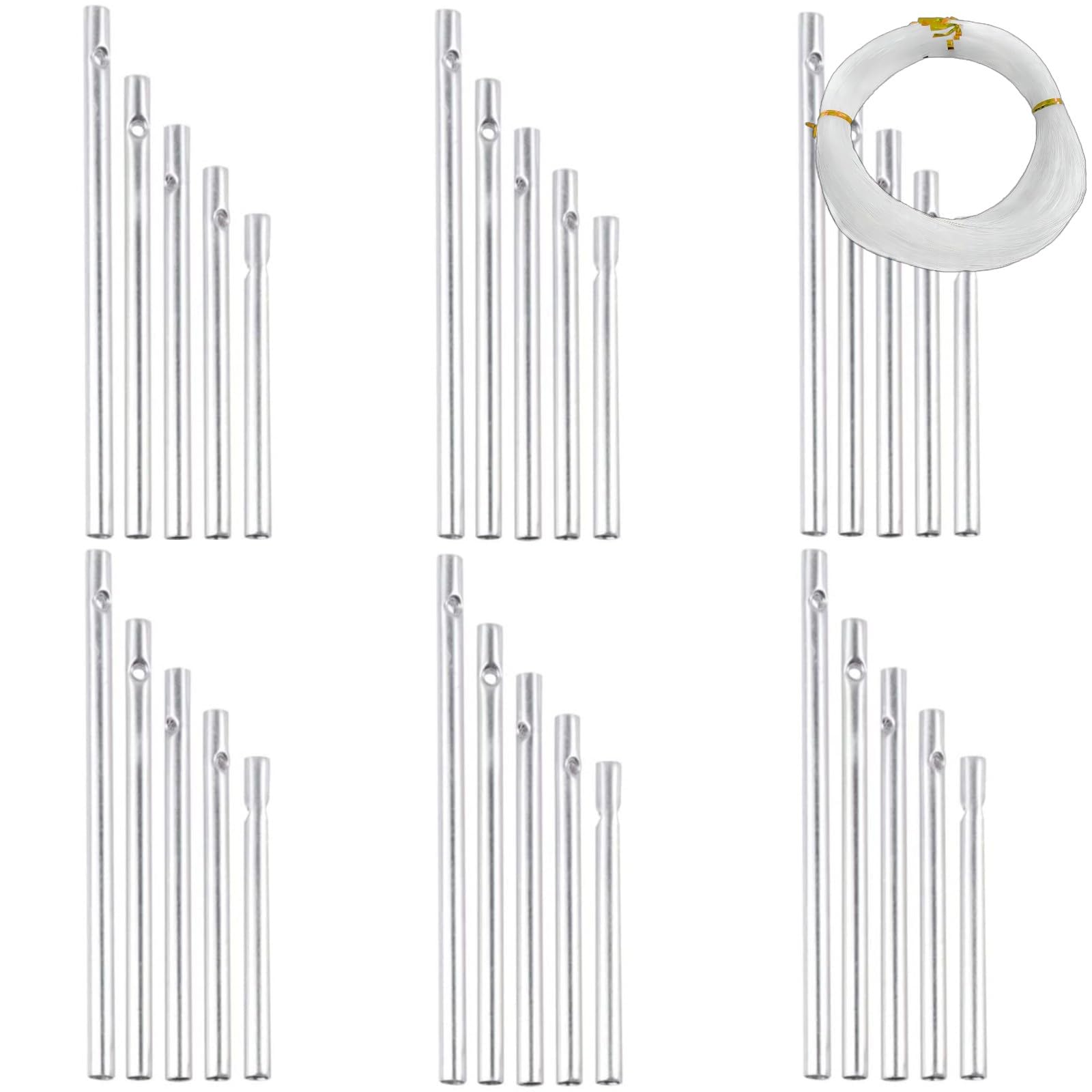 Wind Chime Tubes 30Pcs Wind Chime Kit for DIY Home Garden Outdoor Hanging Decorations 5 Different Length (Wind Chime+ String)