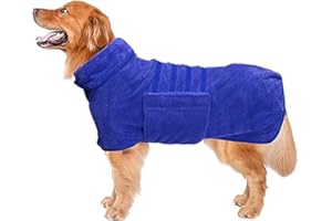 Geyecete Dog Bathrobe Towel - Fast Drying Coat, Super Absorbent Pet Bath Robe - Pineapple Grid Pattern for Dogs and Cats - Bl