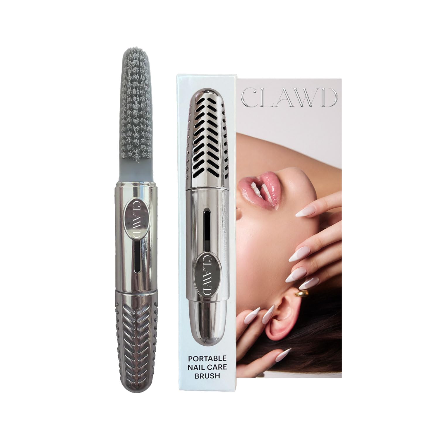 Photo 1 of CLAWD Nail Brush for Cleaning Fingernails | Soft Bristle Portable Travel Nail Cleaner Brush for Women | Silver