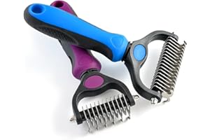 BREBBUMING Cat & Dog Brush for Shedding and Dematting,Double-Sided Pet Hair Removal Tool With Metal Comb to Reduce Shedding and Remove Mats,Pet Grooming Brush for Small, Medium Dogs and Cats,Blue