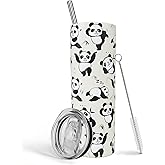 Heqianco Panda Gifts for Girls,Birthday Gift for Panda Lovers,20oz Tumbler With Lid and Straw Stainless Steel Insulated Coffee Cup Travel Mug