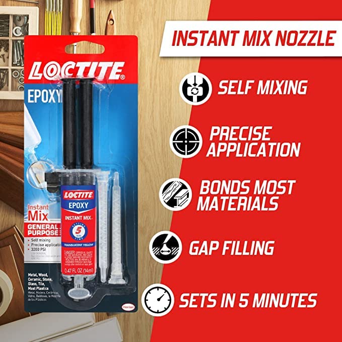 Loctite Epoxy Instant Mix 5 Minutes, 0.47 fl oz, Instant Mix Syringe