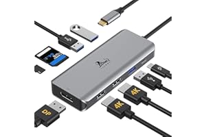 LIONWEI USB C Docking Station Dual Monitor, 9-in-1 Triple Display USB C Hub Multiport Adapter for Dell/HP/Lenovo/Surface Pro Laptop, USB C to 2 HDMI, DisplayPort, 87W PD, 3 USB, SD/TF Card Reader