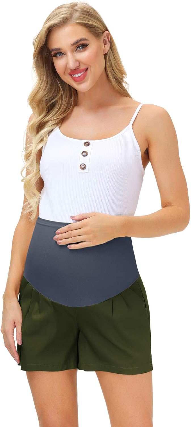 Women Maternity Casual Loose Shorts Cotton Over The Belly Elastic Waist Shorts at  Women’s Clothing store