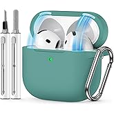 MCTOPZO for AirPods 4 Case 2024 Come with Cleaner Kit,Soft Silicone Protective Cover for Apple AirPods 4th Generation Cases with Keychain,Compatible with AirPod 4 Case for Women Men-Magnetic Green