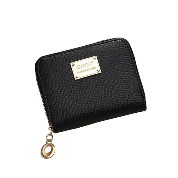 Tinksky Klein Portemonnaie mit Reißverschluss Damen Kleine Geldbeutel PU Leder Brieftasche für Frauen Mädchen (Schwarz)