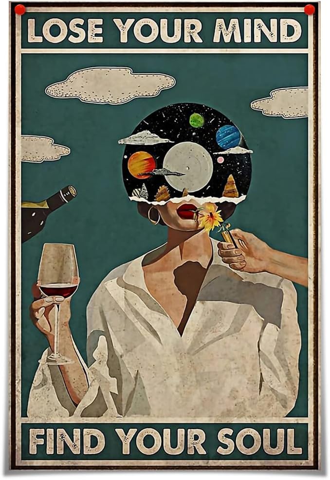 Wall Décor - Vintage Lose Your Mind Find Your Soul Poster Mental Health Inspirational Quote Canvas Wall Art Aesthetic Posters Music Girl Print Painting Abstract Wall Decor for Bed Room Bathroom 12x16in Unframed