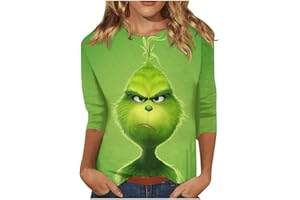 SEGAVEN 𝑮𝒓𝒊𝒏𝒄𝒉𝒔 Fall Outfits Women Trendy 3/4 Sleeve Christmas Print T Shirt Crew Neck Fall Winter Pullover Tops