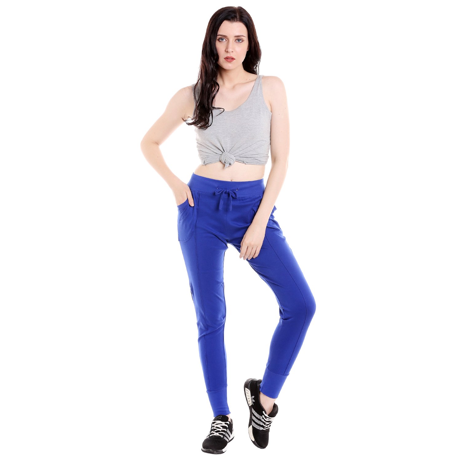 campus sutra solid women's royal blue trackpant