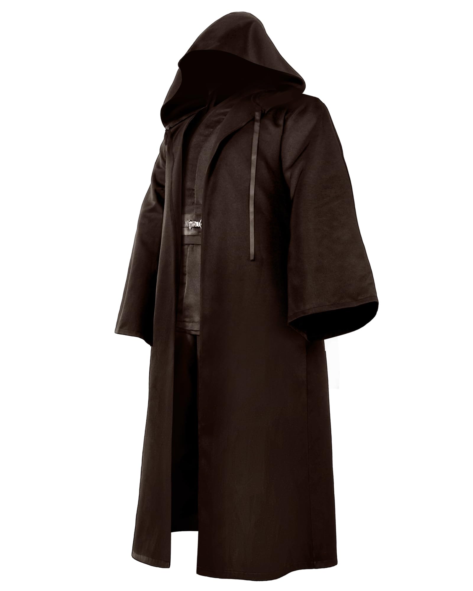 Hicarer Hooded Robe Cloak for Men Halloween Wizard Costume Knight Cosplay Elven Cape Medieval Renaissance Costume(Adult, X-Large,Brown)