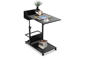 COCOARM Removable Sofa Side Table Height Adjustable Bed Side Table Table Bed Tables C Table for Laptop with Rolling Casters Drawer Bed Sofa Books (Black)