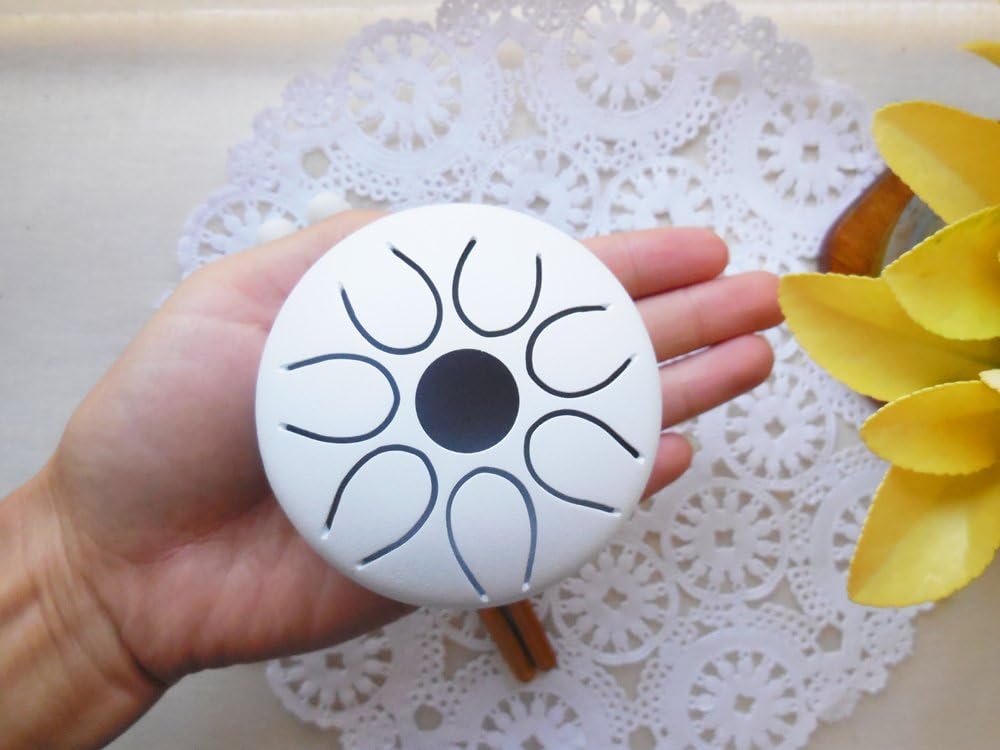 Mini Handmade 3" Steel Tongue Drum/Mini Handpan, 7 notes, with 2 sticks + leather bag, Sound Therapy, meditation, Healing (White)