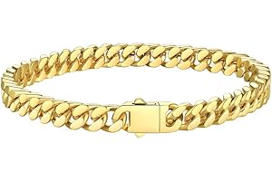 Bestyle Thick Mens Cuban Link Chain Bracelets, Durable Real 18K Gold/Black Metal Plated Solid Stainless Steel Hand Chain Cuban Bracelets for Men, Silver Black Gold Bracelets for Father Husband