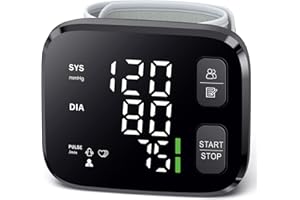 PEAKME Blood Pressure Monitor LED Backlit Display Automatic Wrist Cuff Blood Pressure Monitors for Home Use 120x2 Reading Memory with Carrying Case, Black