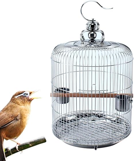 Amazon Co Jp 旅行鳥かご 吊り下げステンレス鋼丸いオウム鳥小屋 鳥かごカバー 給餌カップ 給水器 止まり木スタンドポール V34g ホーム キッチン