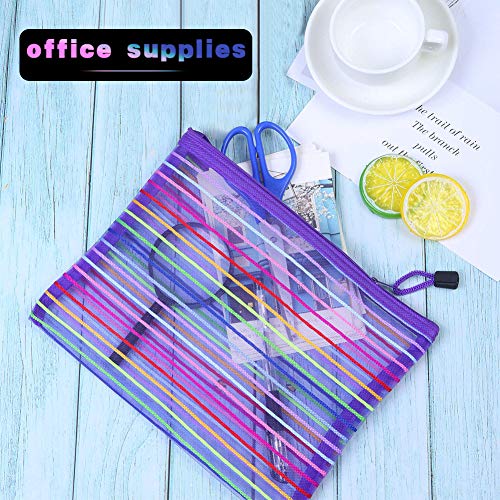 Zipper Mesh Pouch, 6 Pcs 6 Colors 9.8''x 7" Pencil Pen Document Bag Zipper File Bags Storage Pouch for Travel Cosmetics Makeup, Offices Supplies, Travel Accessories - Thumbnail 4