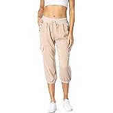 MISS MOLY Women's Cargo Capris Travel Pants Button Decor Summer Loose Harem Sweatpants Stylish Soft with Pockets