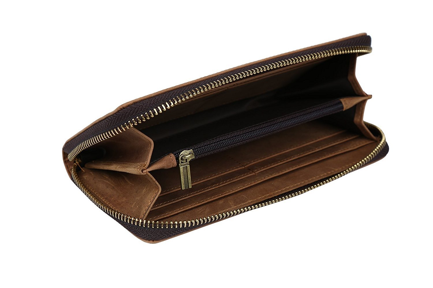 BAIGIO Hombre Mujer Unisex Cartera de Cuero Monedero Largo con Cremallera Marrón