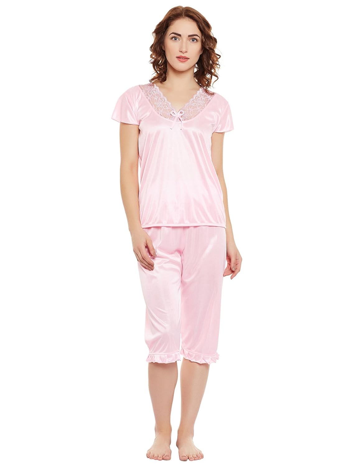 clovia women's satin top & capri set