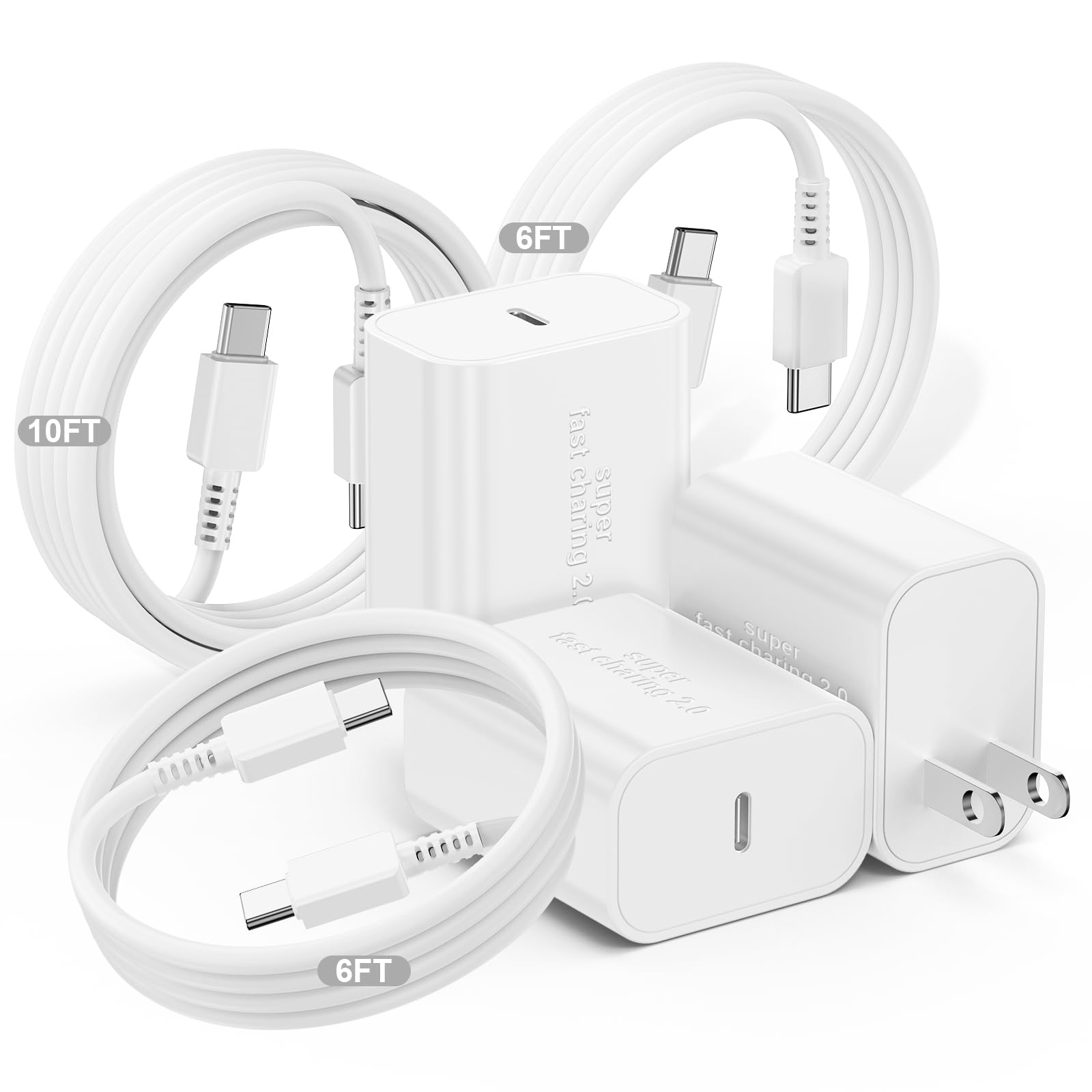 DGVERS 45W Super Fast Charger for iPhone 17 16 15 Charger Fast Charging 3Pack, 6+6+10ft USBC Cable Cord& Type C Block for iPhone 17 16 15(Pro/Pro Max/Plus/17 Air/16e,iPad mini,Samsung Galaxy S25 S24 Image