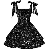 Augday Sparkly Tiered Sequin Flower Girl Dress Bow Spaghetti Straps Short Birthday Wedding Pageant Formal Mini Dresses