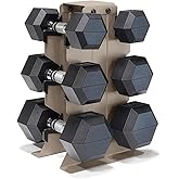 CAP Dumbbell Set with Rack, Rubber Coated Hex Free Weight Set | 100&ndash;300 lb Options, Vertical Space-Saving Storage for Home Gym Strength Training