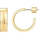 PAVOI 14K Gold Plated Thin Square Edge Open Hoop Earrings for Women | Trendy Lightweight Open Hoops